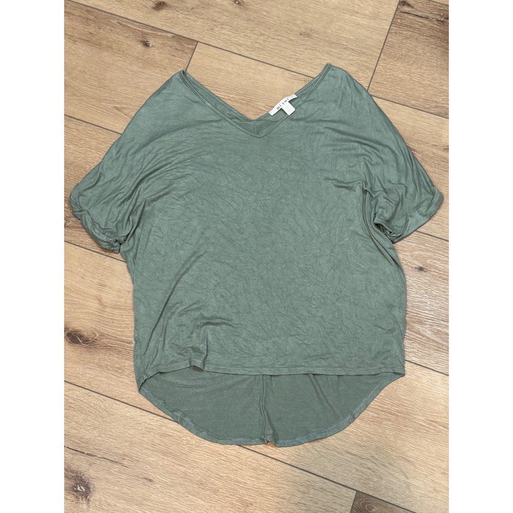 Sage Green V-Neck High Low Dolman‎ Short Sleeve Top Womens Small